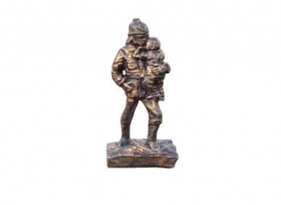 Firefighter Saves Child Hero Figure Statue Sculpture Copper Imitation Look Decor